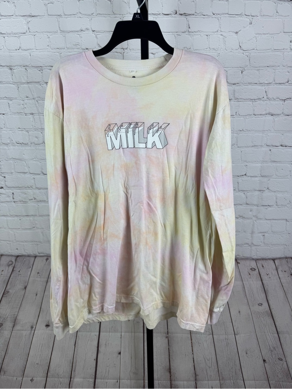 “MILK" Pastel Tie Dye Long Sleeve Graphic T-Shirt - Size XL